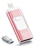 ROSPE USB Stick 128GB for iPhone, MFi Certified Lightning Memory Stick, 3-in-1 Flash Drive for iPhone/iPad/Android/PC, USB 3.0 High-Speed Photostick Thumb Drive Transfer Photos Videos, Rose Pink