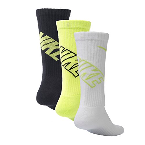 Nike Kids Boy's Graphic Cotton Cushion Crew 3-Pair Pack (Little Kid/Big Kid) Cyber/White/Black MD (5-7 Big Kid Shoe)2