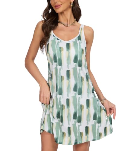 Image of ANYFITTING Built in Bra Summer Dresses for Women 2025 Casual Short Dress with Pockets Mini Floral Sundresses
