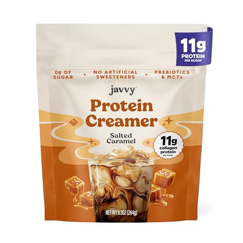 Salted Caramel Protein Coffee Creamer - Grass Fed Pasture Raised Collagen - Hair, Skin & Nail Support, Energy-Boosting MCTs, Keto Friendly, Lactose Free & Gluten Free, No Added Sugar, 11g of Protein