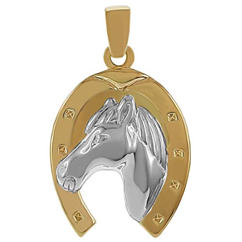 Pendentif Fer à cheval porte bonheur Plaqué Or bicolore 18 carats - Femme - Homme