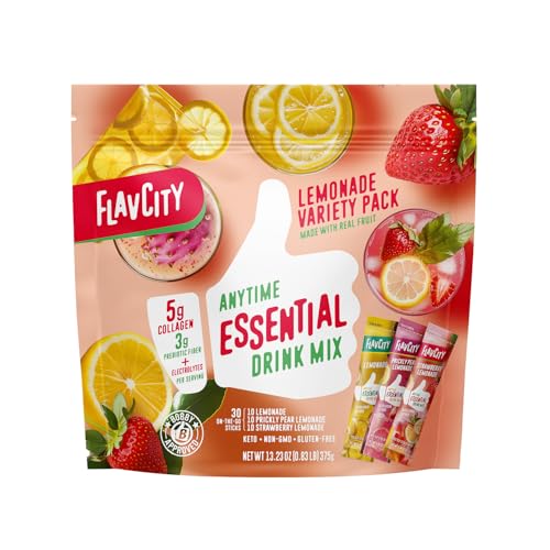 FlavCity Anytime Essential Lemonade Variety Pack - Powder Drink Mix Packets with Collagen - Lemonade...