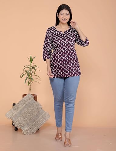 Image of Malikcraft Women's Rayon Printed Short Kurti Stylish Kurta for Women Trendy Short Kurta for Daily & Office Wear PR1
