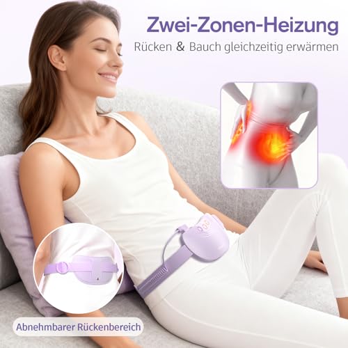 Comfytemp Wärmegürtel Periode Vibrationsmassage mit 5000mAh Akku für Perioden Bauch und Rücken, Kabellos Heizgürtel Menstruations Bauchwärmer Rückenwärmer mit Abschaltautomatik, USB-C Geschenke