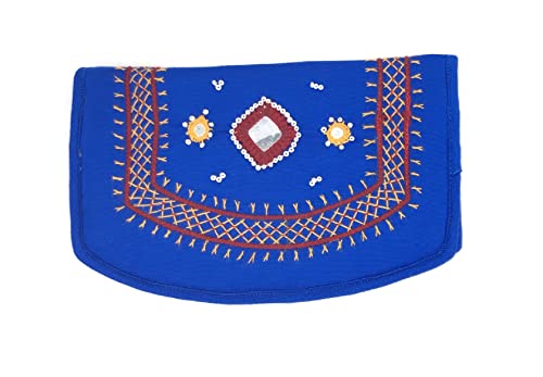 Image of SriShopify Handcrafted Small Women's Wallet | Credit Card Holder | Coin Purse Zipper - Small Secure Card Case /Gift Wallet for Women and Girls (7.5 Inch Blue Clutch)