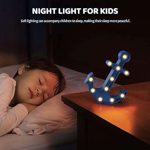 Ganrami Blue Anchor Decor, Beach Themed Kids Room Decor, Battery Powered Night Light For Kids, Coastal Wall Decor, Ocean Decor, Coastal Decor, Dautical Decor #TOP3