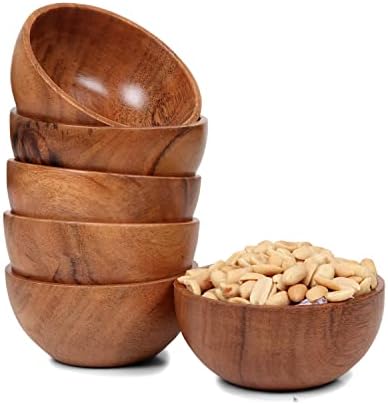 LAVAUX DESIGNS Set of 6 small acacia wood dessert bowls 4*2 inches | 8 oz capacity | use for dipping, side dishes, condiments, nuts, ice cream, snacks, sauce, dips, pistachio | Charcuterie accessories