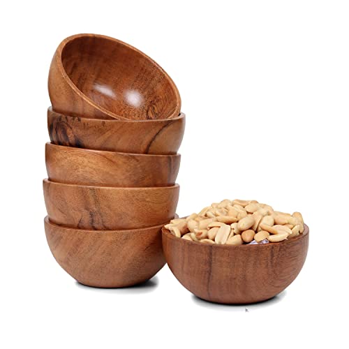 Set of 6 small acacia wood dessert bowls 4.2 * 2 inches | 8 oz capacity | Charcuterie accessories | use for dipping, condiments, nuts, ice cream, snacks or berry bowl