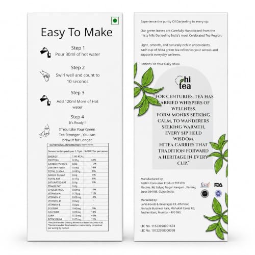 Image of HI TEA Green Tea | Just Add Hot Water | Instant Green Tea Cups | 8 Cups /Box | Daily Detox & Antioxidants