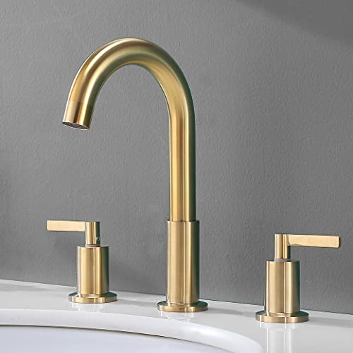 KINGO HOME Modern 3 Hole Widespread Brushed Gold Bathroom Faucet