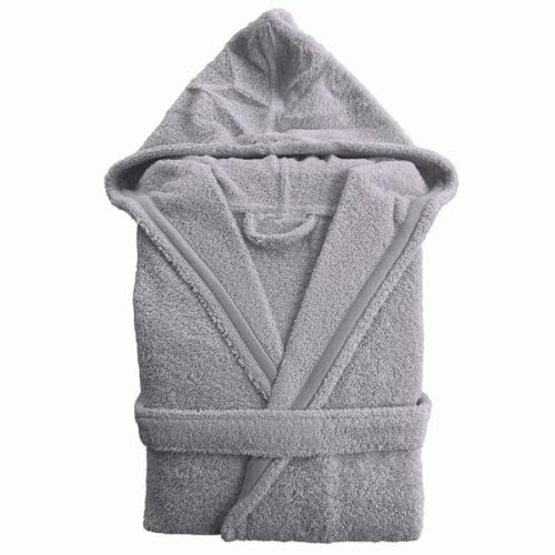 BOSKIMO - Albornoz Unisex - Albornoz de Ducha para Hombre o Mujer - 100% Algodón - Rizo - Disponible con Capucha (FR/ES, Letras, L, Regular, Regular, Antracita, Con Capucha)
