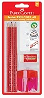 Faber-Castell Ergonomic Junior Triangular Graphite Pencil Set, 2B – 3 Graphite Pencils 2B, 1 PVC-Free Eraser and 1 sharpener, (89-116535)