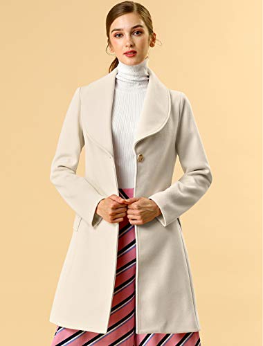 Allegra K Women's Shawl Collar Single Breasted Winter Long Belted Coat Medium Beige #TOP2