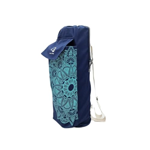 Image of O2 Yoga Mat Bag | Cotton Yoga Mat Carry Bag with Adjustable Double Straps | Bottle Holder & Zipper Pocket | Yoga Mat Cover Bag for Women & Men | Fits 2mm-10mm Mats | Lightweight - Blue