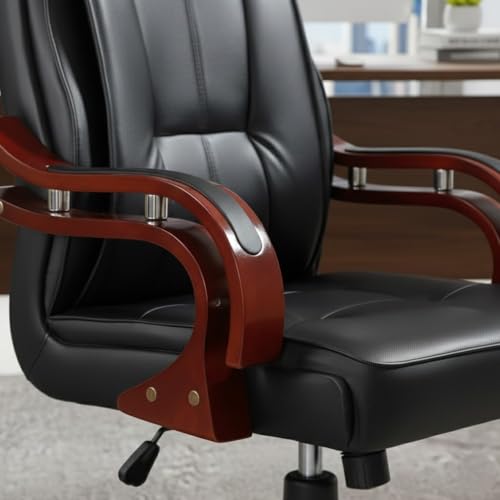 Image of Lakdi The Furniture High Back Director & Executive Chair for Office Made in Plyboard with Leatherette Upholstery & Mahogany Finished Armrests & Adjustable Features - 111011316 Black