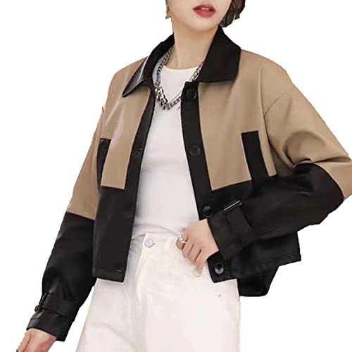 Manteau Biker Cargo Pour Femme Court et Confortable en Cuir