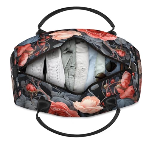 Personalized Retro Flower Travel Duffel Bag with Name, Custom Gym Sport Bags Green Leaves Carry On Weekend Overnight Duffel Bag for Men Women4