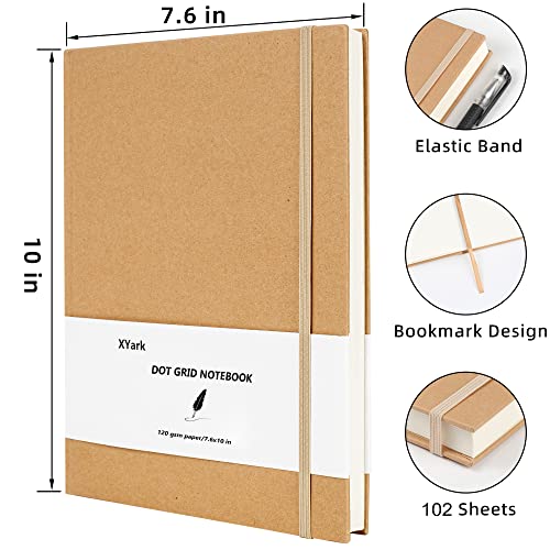 Xyark Large B5 Dot Grid Notebook Journals, Kraft Hardcover Sketchbook Subject Composition Notebooks With Dotted Grid Paper, 2 Pack, 120Gsm, 102 Sheets, 7.6X10 Inch, Travel Journal Set #TOP4