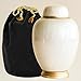 AspenStudio White Pearl Cremation Urn in Oval Shape for Human Cremation Ashes Handcrafted Funeral Memorial Urn