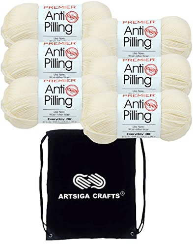Image of Premier Yarns Anti-Pilling Everyday DK Cream 1107-02 (6-Skeins - Same Dye Lot) DK Light Worsted #3 Anti-Pilling Acrylic Yarn for Crocheting and Knitting with Project Bag
