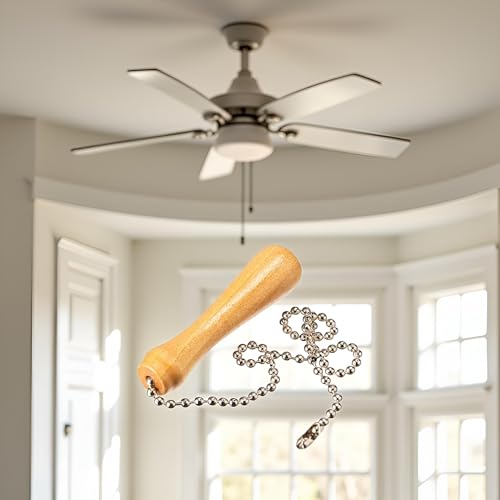 Image of Light Wood Beaded Pull Chain Extension with Connector Wooden Pillars Walnut Pendant Antique Brass Pull Chain for Ceiling Fan Chain, Ceiling Fan Pull Chains,Ceiling Fans and Accessories(12 Inch)