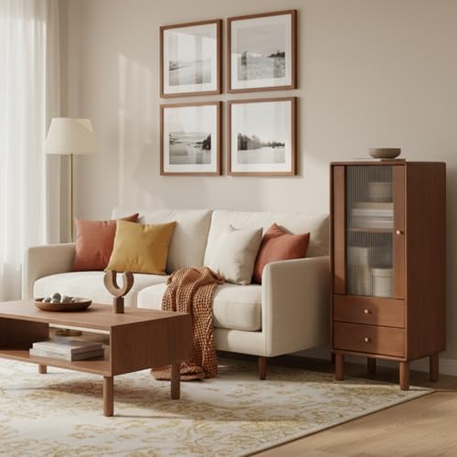 Wayshome 100% Solid Wood Storage Cabinet with Glass Doors and