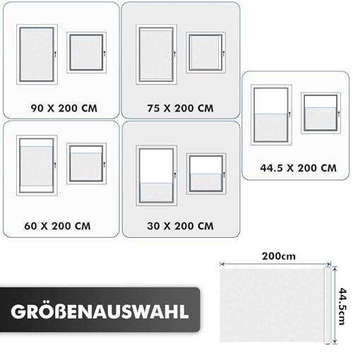 shinfly Fensterfolie Blickdicht Selbsthaftend | Sichtschutzfolie Fenster Innen | Milchglasfolie Statisch Haftend 44,5x200cm | Fensterfolie Sichtschutz Anti-UV Für Bad Büro Wohnzimmer Schlafzimmer