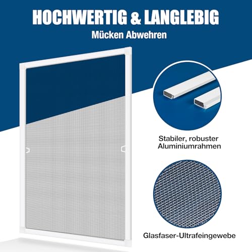 MYCARBON Fliegengitter Fenster mit Rahmen, 60x80cm, Alurahmen, zuschneidbar, ohne Bohren, einfache Montage, Insektenschutz Fenster