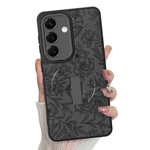 MZELQ for Samsung Galaxy S26 Case Rose Floral Flower Pattern -Black