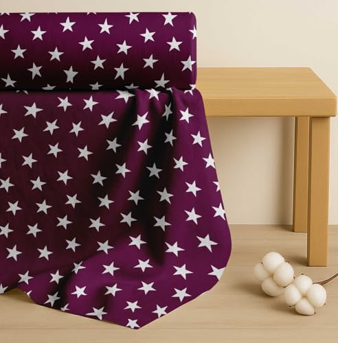 Image of Soimoi Pink Cotton Cambric Fabric Stars Star Printed Fabric 1 Meter 58 Inch Wide