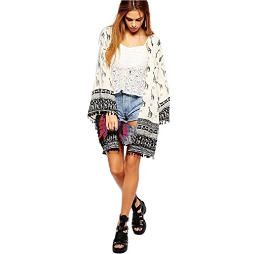 Tonseeu00ae Giraffe Printed Kimono Cardigan Blouse Beach Cover Up (S)