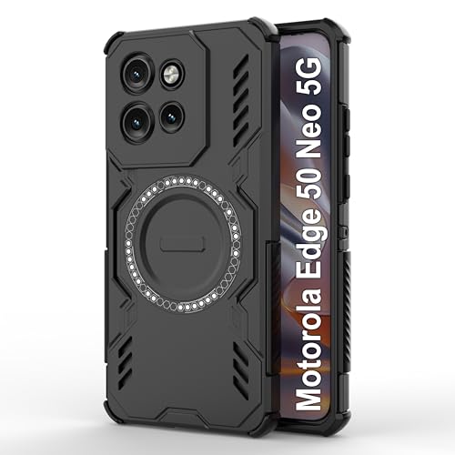 Image of Zapcase Back Case Cover for Motorola Edge 50 Neo 5G | Magnetic Case with Built-in Metal Ring | Supports MagSafe Charger, Wallet & Car Mount | Shockproof Hybrid PC + TPU | Black