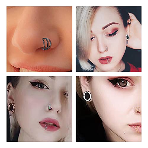 Wbrwp Nose Ring Lip Rings Septum-Clicker : Double Ring Open Stacked Black Ring 20G 8Mm 316L Surgical Steel Sleeper Earring Helix Rook Conch Cartilage Daith Tragus Earrings Nose Piercing Jewelry #TOP3