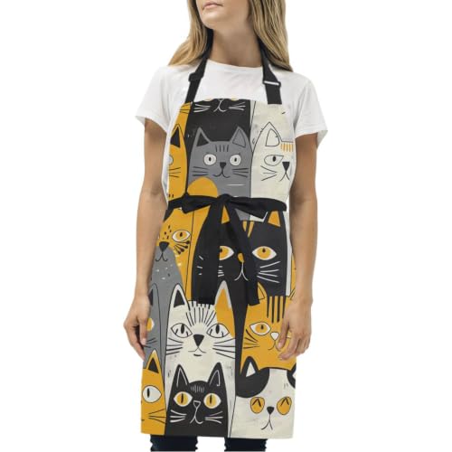 Tablier bavette chat jaune animé moderne avec impression textile HD durable - 4