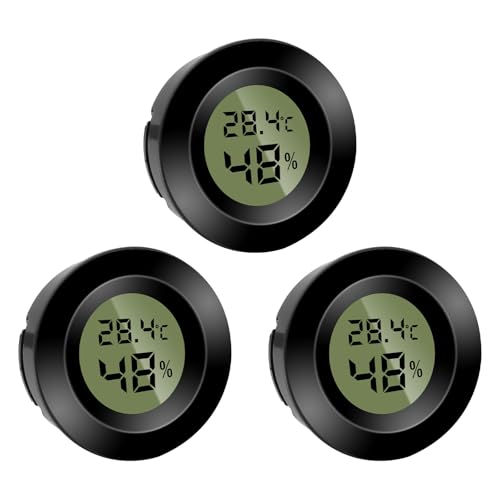 3 Stück Mini Digital Hygrometer Thermometer Rund Luftfeuchtigkeitsmessgerät Temperatur Feuchtemessgerät Fahrenheit (℉) or Celsius(℃) für Innenraum Büro Wohnzimmer und Weinkeller(Batterien Enthalten)