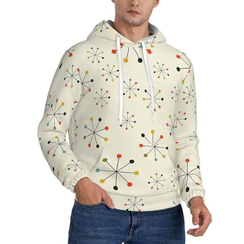 Image of Kycvds Absctract Geometric Pattern Space Mens Warm Hoodie Fleece Lined Pullover With Adjustable Hood Outdoor Wear, Winter Hooded Sweatshirt, Black, XXL
