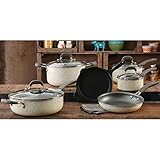 The Pioneer Woman Vintage Speckle 10-piece Non-stick Pre-seasoned Cookware Set, Linen Dishwasher Safe ...