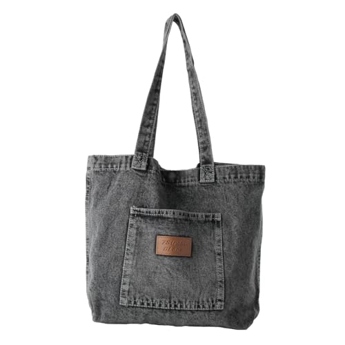 Copajama Denim Tote Bag for Women-Shoulder Handbag Perfect for Work Shopping,Hobo Bag (Black)
