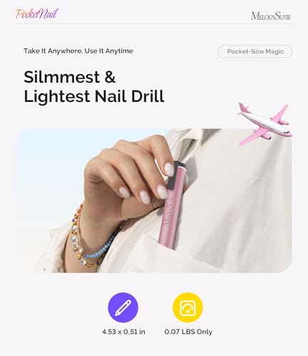 Image of MelodySusie PocketNail Slim Ergonomic Pen-Shaped USB Nail Drill, PC100G 20000RPM Portable Electric File for All Manicure, Pedicure Nail Care, Shaping & Gel Removal at Home for Beginners