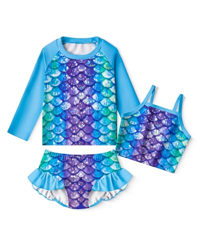 Image of LQSZ Girls Rash Guard Sets Long Sleeves Swimsuit 3 Pieces Tankini Bathing Suit Swimwear for Girls 3-12 Years