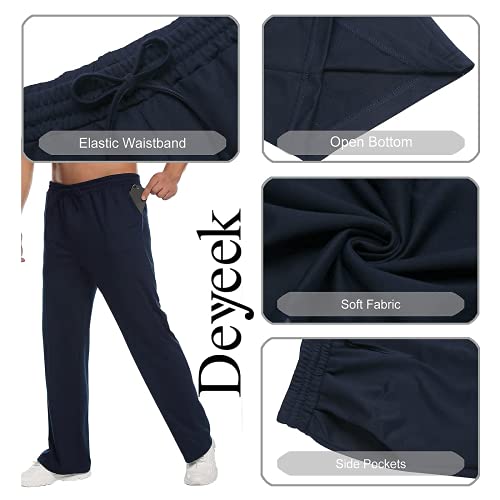 Deyeek Men's Open Bottom Sweatpants With Pockets Lightweight Sweat Pants For Man Loose Fit Cotton Pajamas Baggy Lounge Pants Navy Blue #TOP6