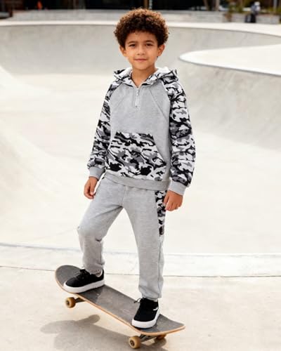 Image of OLMRJKD 5-12Y Boys Clothes 2 Piece Long Sleeve Quarter Zip Hoodie Sweatshirt and Sweatpants Fall Winter Sweatsuit