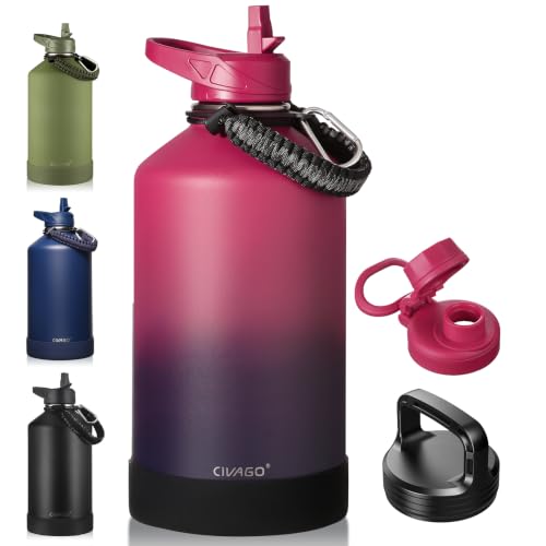 Image of CIVAGO Gallon Insulated Stainless Steel Water Bottle With Straw and 3 Lids