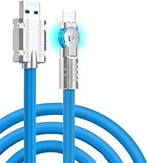 180 Rotating Fast Charge Cable, USB to C Durable to Avoid Breakage, Flexible Rotary Connector Thick Rubber Safety Charging (1.5M, Blue)
