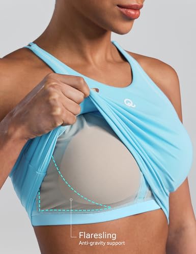FlareMove Womens Tank Tops with Built in Bra Longline Sports Bras with Remobavle Pads Blue Sports Bra XXL — view 3