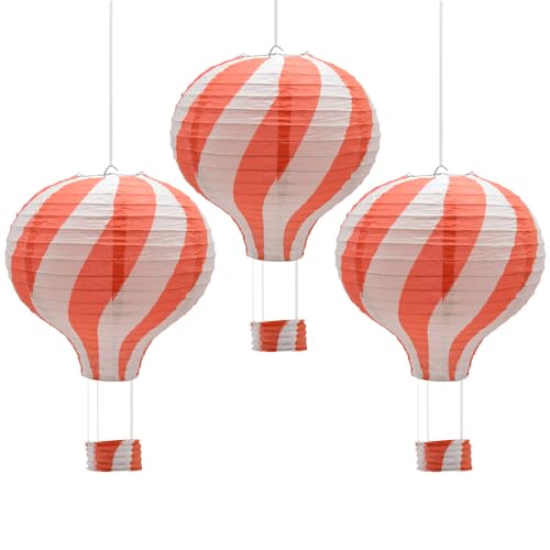 CeeYsee 3 lanternas de balão de ar quente (30 cm, vermelho) – decoração de aniversário, casamento, Natal e festa de Halloween