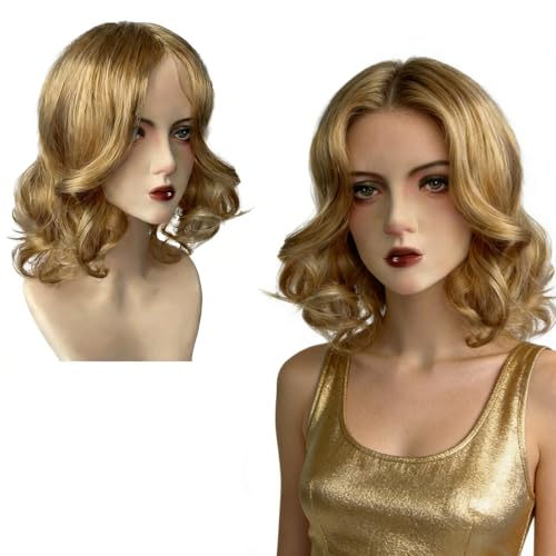 Peluca Rubia Mujer Corta,30 cm Pelucas Onduladas,Encantadora mujer Ola Rizo Cabello de Cosplay pelucas Resistentes al Calor Niñas para Cosplay Fiesta Diario