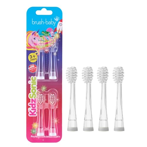Brush-Baby – Ersatzbürstenköpfe für KidzSonic Elektrische Zahnbürsten, 3+ Jahre – DeepClean Bürstenköpfe mit LED-Licht – 4er-Pack
