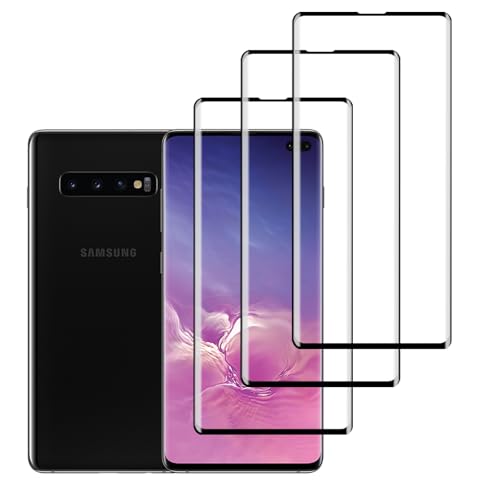 LERINNA [3 Pack Full Coverage Tempered Glass Screen Protector for Samsung Galaxy S10+ Fingerprint Unlock[HD Anti-Scratch ] [9H Hardness] [3D Curved] Screen Protector For Samsung Galaxy S10+