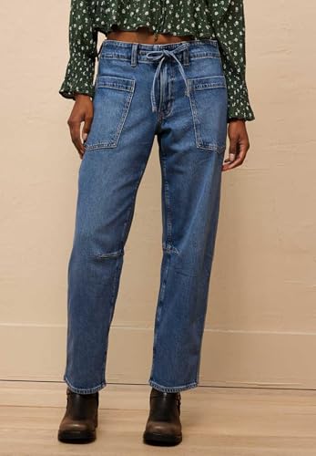 Women's Baggy Barrel Jeans Casual Boyfriend Mid Rise Wide Leg Denim Pants with Drawstring2